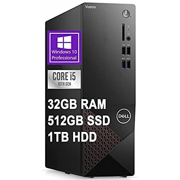 Dell Flagship Vostro 3000 3681 - Computadora De Escritorio Para Pequeñas Empresas Intel Hexa-Core I5-10400 (Beats I7-7700) 32 Gb Ram 512 Gb Ssd 1 Tb Hdd Intel Uhd Graphics Sin Teclado De Dvd Y Ratón Win10 Pro Negro Dell Vostro 3681