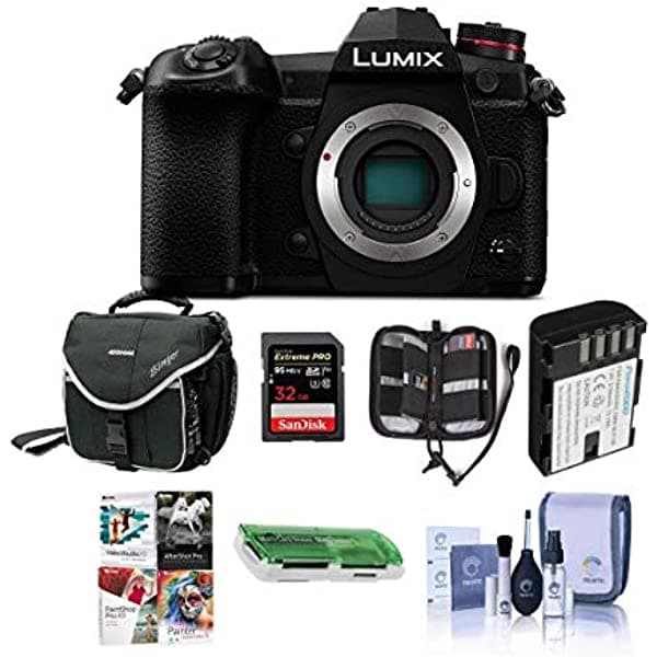 Panasonic Lumix G9 cuerpo de camara sin espejo negro paquete con tarjeta SDHC U3 de 32 GB bateria de repuesto funda para camara kit de limpieza estuche para tarjetas de memoria lector de tarjetas paquete de software para PC