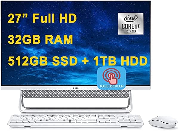 Dell Inspiron 27 7000 - computadora de escritorio Todo en Uno con pantalla tactil Full HD Intel Quad-Core i7-10510U de 10ª generacion de 32 GB DDR4 512 GB SSD 1 TB HDD WiFi webcam Win10 + iCarp cable HDMI