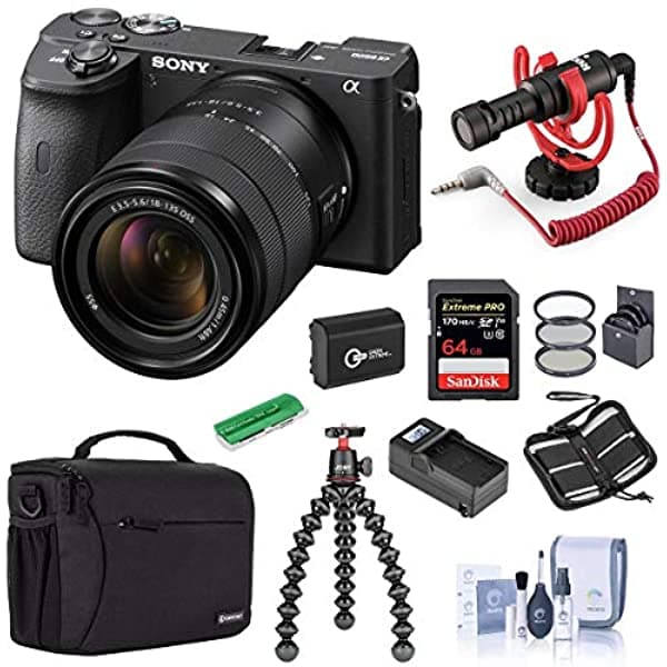 Sony Alpha A6600 Camara Mirrorless 18-135 Mm Lente Bundle Camara Case 64Gb Sdxc U3 Tarjeta De Memoria De Repuesto Bateria Rode Compact On-Camara Mic J