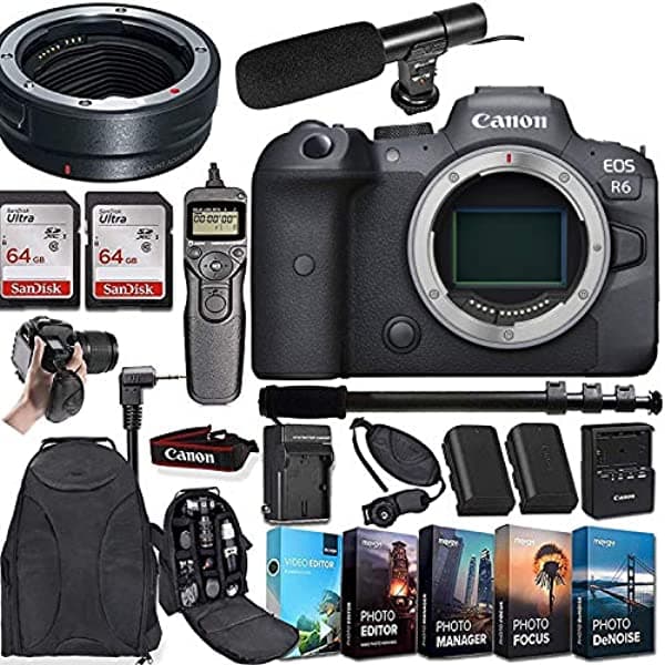 Canon Eos R6 Cámara Digital Sin Espejo (Solo Cuerpo) Y Adaptador De Montaje Ef-Eos R Bundle + Kit De Accesorios De Lujo