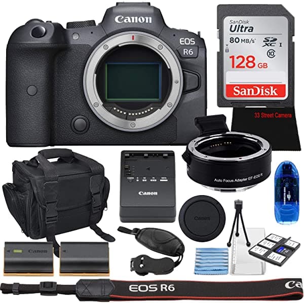 Canon Eos R6 - Paquete De Cámara Digital Sin Espejo (Solo Cuerpo) + Adaptador Eos R Memoria De Alta Velocidad De 128 Gb Y Kit De Accesorios