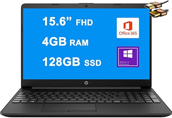 HP Flagship 15 Notebook 15.6" diagonal FHD IPS pantalla Intel Celeron N4020 procesador 4GB RAM 128GB SSD Intel UHD Graphics 600 USB-C WiFi5 Office365 (1 año) webcam Win10 Pro negro + cable HDMI HP Laptop 15