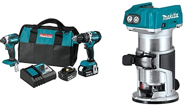 Makita Xt269T 18V Lxt Litio-Ion Brushless 2 Pc. Combo Kit Xph12Z Xdt13Z Bolsa (5.0Ah) Con Xtr01Z 18-Volt Lxt Litio-Ion Sin Escobillas Router Compacto Inalámbrico