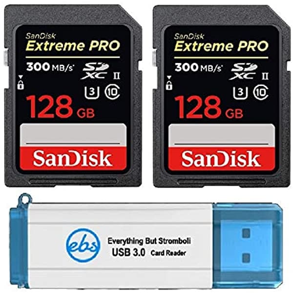Sandisk 128Gb Sdxc Sd Extreme Pro Uhs-Ii Tarjeta De Memoria (Paquete De Dos) 300 Mb/S 4K V30 U3 (Sdsdxpk-128G-Ancin) Plus (1) Todo Menos Stromboli (Tm) 3.0 Lector De Tarjetas