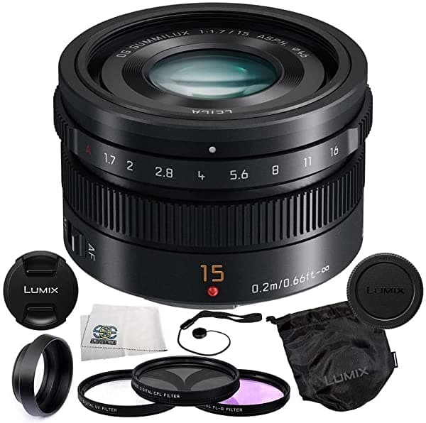 Panasonic Lumix G Leica Dg Summilux 15 Mm F/1.7 Asph. Lente (Negro) + 5 Pieza Essentials Kit De Accesorios H-X015K