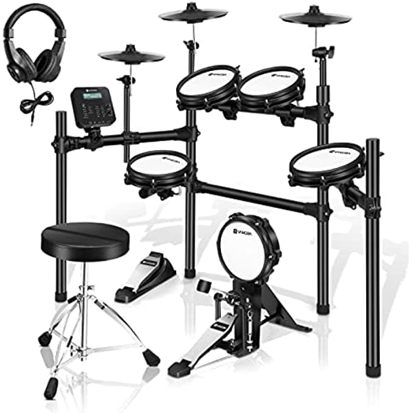 Vangoa - Batería Electrónica de 8 Piezas para Principiantes y Adultos con Malla Real Conectividad MIDI USB Pads de Percusión Trono Auriculares y Baquetas Liviana y Portátil GY20210639AUS