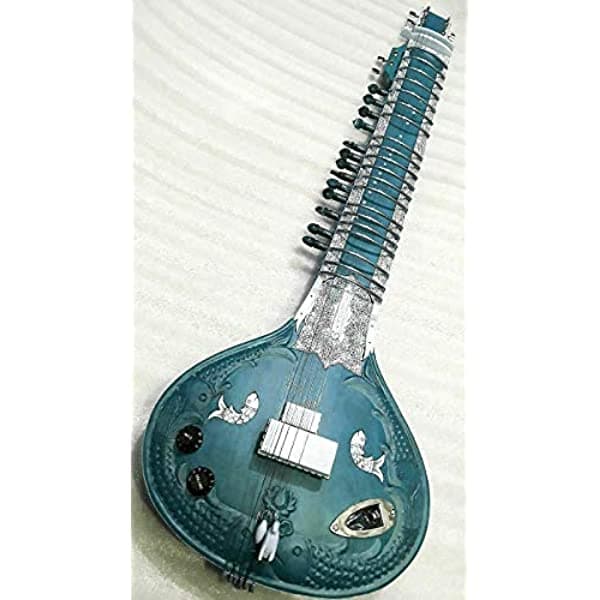 Brass-India Indian Handmade ~ Electric Sitar Shri Ravi Shankar Diseñador Tun Wood Free Cuerdas & Mizrab