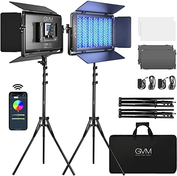 GVM 1500D RGB Luz de Video LED, Kit de Iluminación 75W con Control Bluetooth, 2 Paneles LED para Fotografía, Estudio YouTube, Video Conferencias GVM-1500D-2L