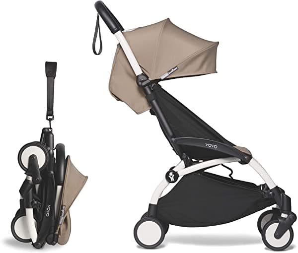 BABYZEN YOYO2 Cochecito - Liviano y Compacto con Marco Blanco, Almohadilla Asiento Taupe y Canopy a Juego - Para Niños Hasta 22 Kg