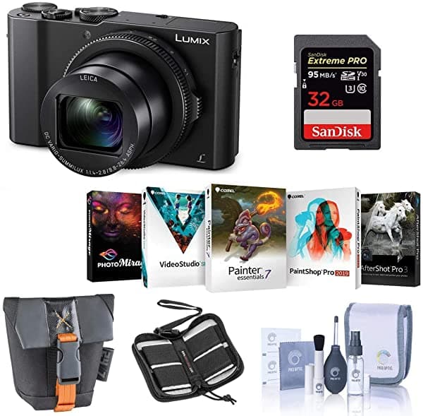 Adorama Panasonic Lumix Dmc-Lx10 Cámara Digital Sensor De 20 Mp 1" - Bundle Con 32 Gb Tarjeta Sdhc U3 Funda De Cámara Kit De Limpieza Memory Cartera Paquete De Software