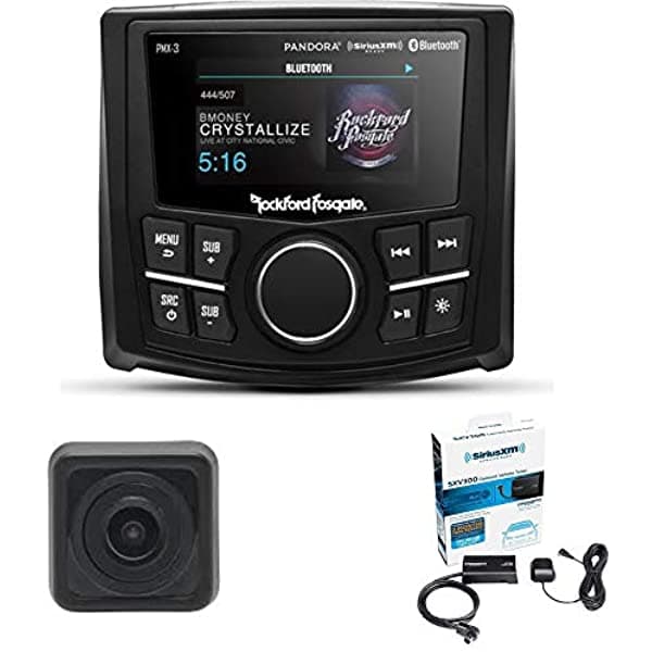 Pacific Stereo Rockford Fosgate PMX-3 Receptor Multimedia Digital Compacto con Pantalla de 2.7" con Mini Cámara de Retroceso + Sintonizador Sirius XM SXV300V1