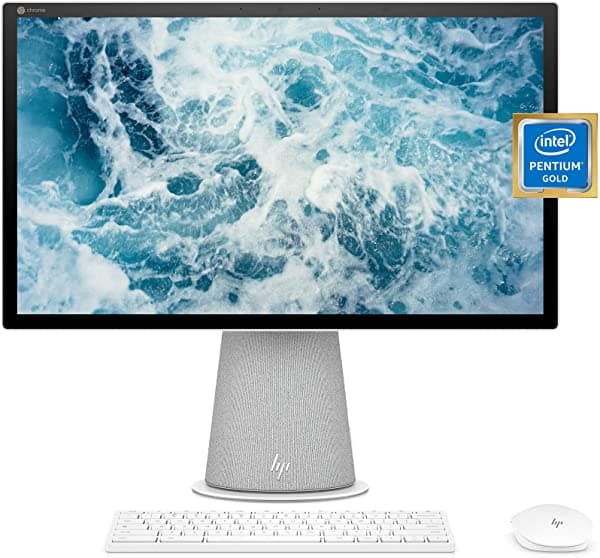 Hp Chromebase - Escritorio Todo En Uno De 21.5 Pulgadas Procesador Intel Pentium Gold 6405U 4 Gb De Ram 64 Gb De Almacenamiento Pantalla Táctil Ips Full Hd Sistema Operativo Cromado Teclado Bluetooth Y Mouse Combo (22-Aa0012 2021)