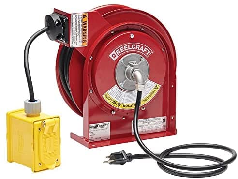 Reelcraft L-4545-123-7 Correo De Cordón Accionado Por Primavera 45 Pies De 12 3 Cord Y Gfci Dual Outlet