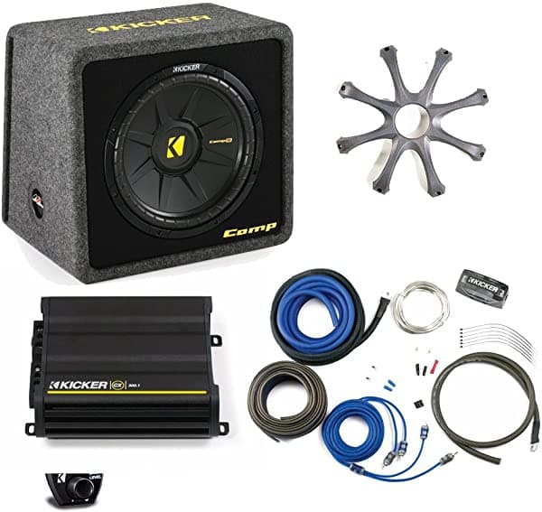 Paquete De Kicker Bass - 12" Comps En Portado Caja Con Cx300.1 Amplificador Kit De Cableado Rejilla Y Bajo Knob.