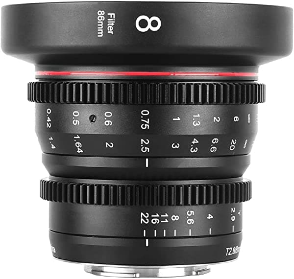 Meike 0.315 In T2.9 Mini Fijo Prime Manual Enfoque Gran Angular Lente De Cine Para M43 Micro Cuatro Tercios Mft Cámaras De Montaje Bmpcc 4K Z Cam E1 E2 Negro ZN-8T2.9M43