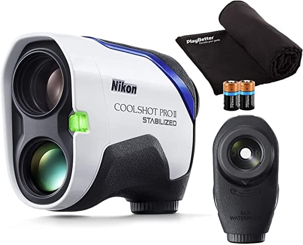 PlayBetter Nikon Coolshot Proii - Telémetro Láser De Golf (2021) - Incluye Funda De Transporte Toalla De Microfibra Dos (2) Baterías Cr2 | Hyper Lectura Doble Bloqueado Pendiente | Buscador De Alcance Gps De Golf