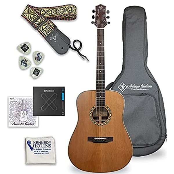 Kennedy Violins Antonio Giuliani Dn-6 - Guitarra Acústica De Palisandro Con Funda De Transporte Correa Púas Cuerdas Y Accesorios D'Addario Xt - Paquete Completo De Guitarra - Dreadnought