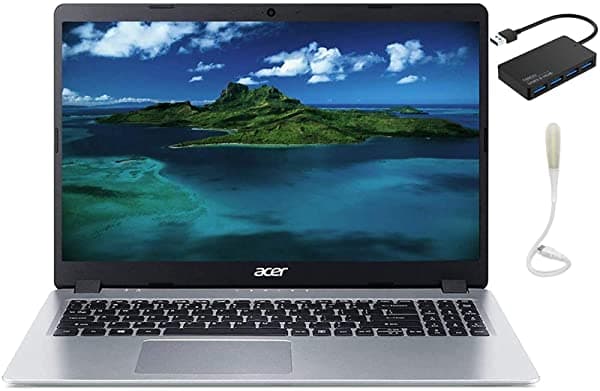 Acer Aspire 5 15.6 pulgadas Full HD IPS pantalla Notebook AMD Ryzen 3 3200U Vega 3 Graphics 4GB DDR4 128GB SSD teclado retroiluminado Windows 10 en modo S plateado + PTech hub USB 2.0 de 4 puertos plateado A515-43-R19L