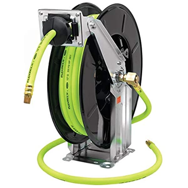 Flexzilla Pro L8741Fz - Carrete Retráctil Para Manguera De Aire De Doble Brazo 0.5 In X 50 Pies Resistente Ligero Híbrido Zillagreen