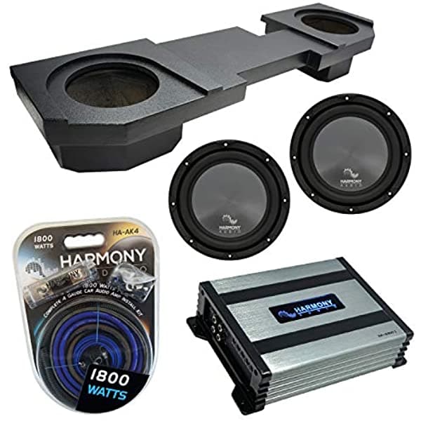 Compatible con Dodge Ram Quad o Crew 2002-2018 Harmony Bundle R104 Dual 10" Caja para subwoofer Rhino Coated & HA-A400.1 RL-SUB-PACK116-H