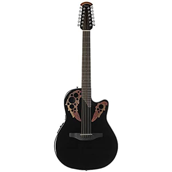 Ovation CE4412-5 Guitarra Acústica-Electroacústica de 12 Cuerdas, Mástil Derecho, Negra, Mediana Profundidad