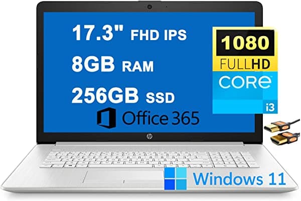 Hp 17 Computadora Portátil Empresarial De 17.3 Pulgadas Fhd Ips (100% Srgb 300 Nits) 11ª Generación Intel Core I3-1115G4 (Beats I5-8265U) 8Gb Ram 256Gb Ssd Office365 Superspeed Usb Win11 Plata + Cable Hdmi HP Laptop 17