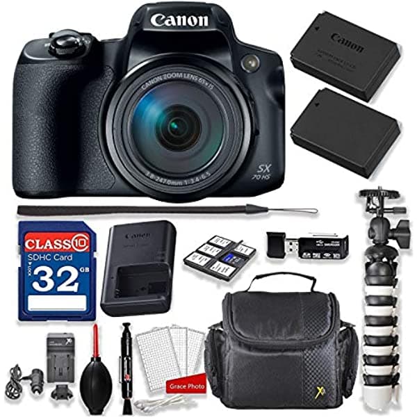 Grace Photo Canon PowerShot SX70 HS Cámara Digital Kit + 32GB Tarjeta de Memoria de Alta Velocidad + Batería Adicional + Pack de Accesorios Profesionales Canon SX70