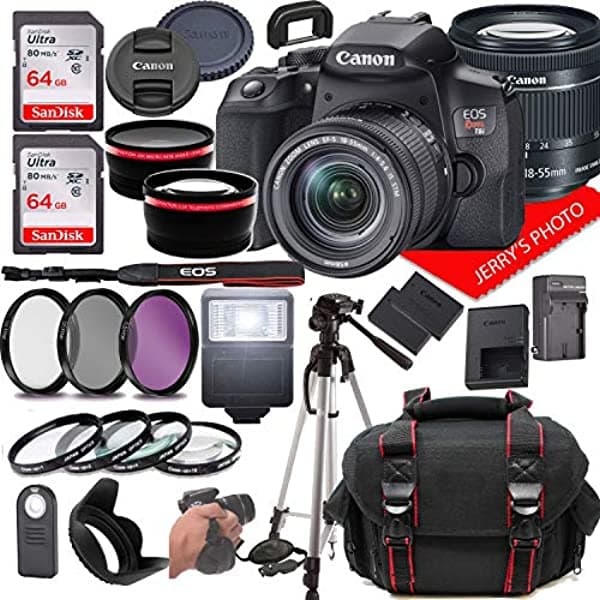Canon Eos Rebel T8I - Cámara Dslr Con Canon Ef-S 0.709-2.165 In F/4-5.6 Es Lente De Zoom Stm + Funda + Memoria De 128 Gb (Paquete De 28 Piezas) Canon EOS 850D