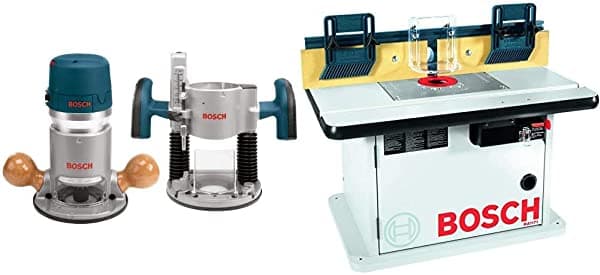 Bosch 1617Evspk Kit De Combinación De Herramientas De Madera De Madera 2.25 Caballos De Fuerza Enrutador De Inmersión Y Kit De Enrutador De Base Fija