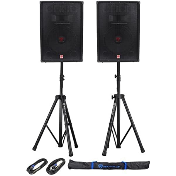 2 Rockville Rsg15.4 15 1500W Pasivo Pa Parlantes+2Stands+2Cables+Carry Case (2) RSG15.4+RVSS2-TSNL4