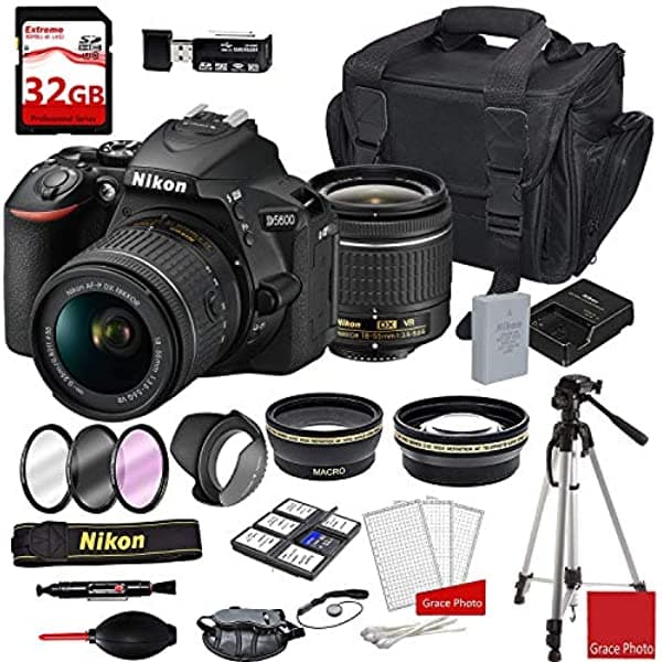 Nikon D5600 Cámara Dslr Con Af-P Dx Nikkor 0.709-2.165 In F/3.5-5.6G Vr Lente + Estuche De Cámara Réflex Digital De Lujo + Paquete De Memoria Extrema De 32 Gb (24 Unidades)