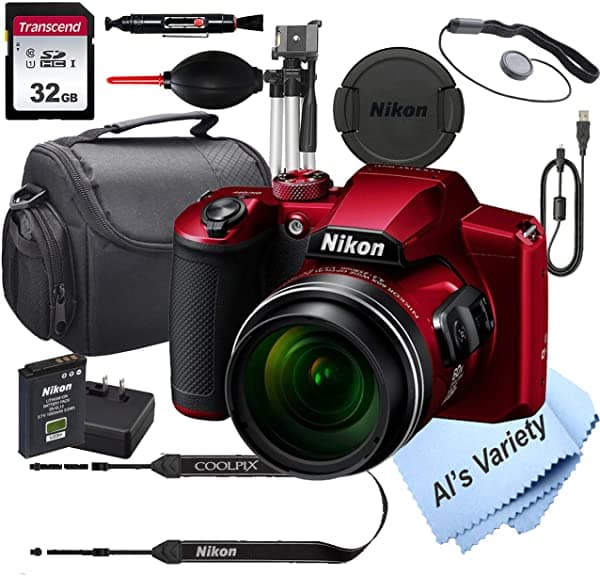 Al's Variety-Nikon intl Nikon Coolpix B600 Rojo 16.7 Megapíxeles Camara Digital + 32Gb Tarjeta Trípode Case Y Más 13Pc Bundle Nikon B600