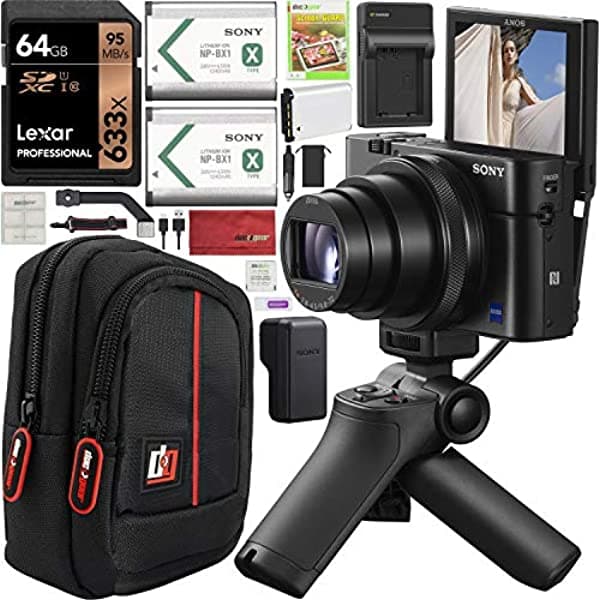Sony Cyber-Shot Rx100 Vii Rx100M7 4K Cámara Digital Dsc-Rx100M7G Vlogging Shooting Grip Bundle Vct-Sgr1 Grip Trípode + Batería Triple + Tarjeta De Memoria De 64 Gb + Estuche Deco Gear Y Kit Accesorios E11SNDSCRX100M7G