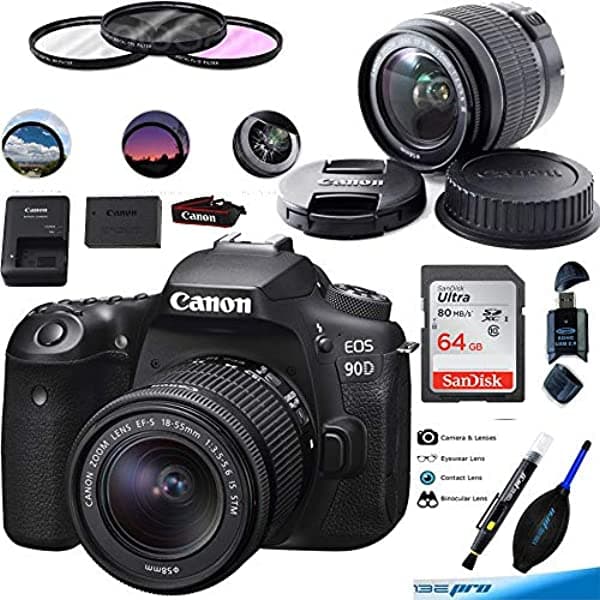 Deal-Expo Canon Eos 90D Digital Slr Camara Body Ef-S 18-55 Mm F 3.5-5.6 Es Stm Lente 64Gb Expo Basic Bundle International Versión CN90D1855STM64GBEB
