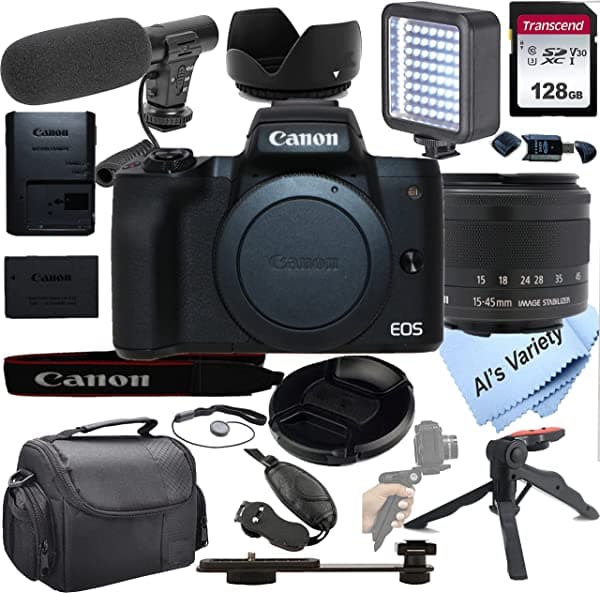 Al'S Variety-Canon Intl. Canon Eos M50 Mark Ii Camara Digital Sin Espejo 15-45 Mm Lente + Shot-Gun Micrófono + Led Siempre En Luz + 128 Gb Case De Gri