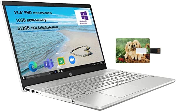 2021 Laptop Hp Con Pantalla Táctil Fhd De 15.6 Pulgadas Intel Quad Core I5-1035G1 16Gb Ram 512Gb Ssd Wifi Hdmi Onlineclass Webcam Windows 10 Pro | Tarjeta Usb De 32Gb H15