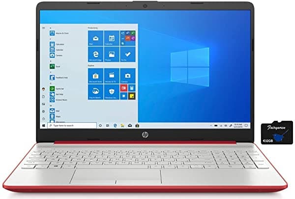 2021 HP 15.6" HD LED Pantalla Notebook Intel Pentium Gold 6405U 4GB RAM 500GB HDD HDMI USB-C Ethernet RJ-45 HD Webcam Windows 10 S Rojo Fairywren Tarjeta MicroSD HP Laptop 15
