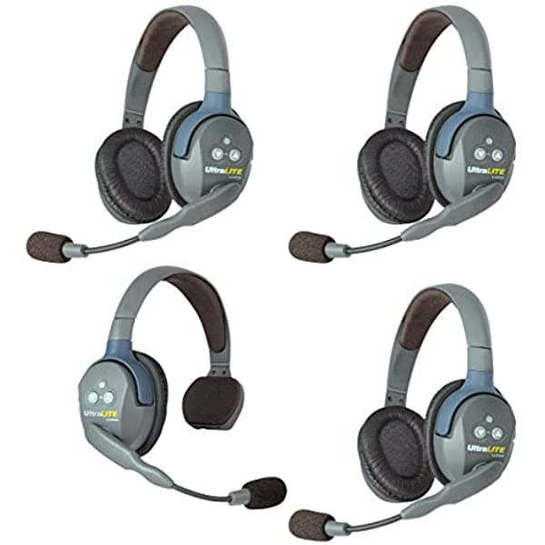 Eartec UL413 Ultralite Full Duplex Auriculares Inalámbricos de Comunicación 4 Usuarios 1 de 1 Oído y 3 Auriculares de Doble Oído