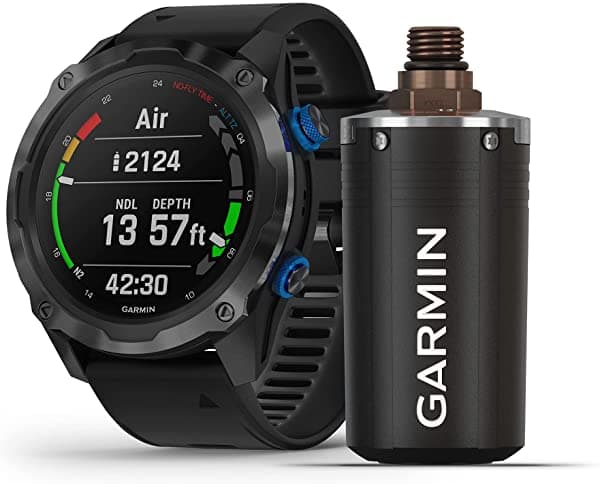 Garmin Descent Mk2i/Descent T1 - Computadora de Buceo Estilo Reloj de Tamaño Pequeño Con Integración Aérea Entrenamiento Multideportivo/Funciones Inteligentes Gris Titanio Con Malla Negra (010-02132-03)