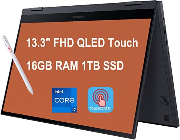 Samsung Galaxy Book Flex2 Alpha 2 En 1 13 Laptop 13.3" Fhd Qled Pantalla Táctil 11ª Generación Intel Quad-Core I7-1165G7 16Gb Ram 1Tb Ssd Teclado Retroiluminado Con Huella Digital Usb-C Dolby Atmos Win10 Negro