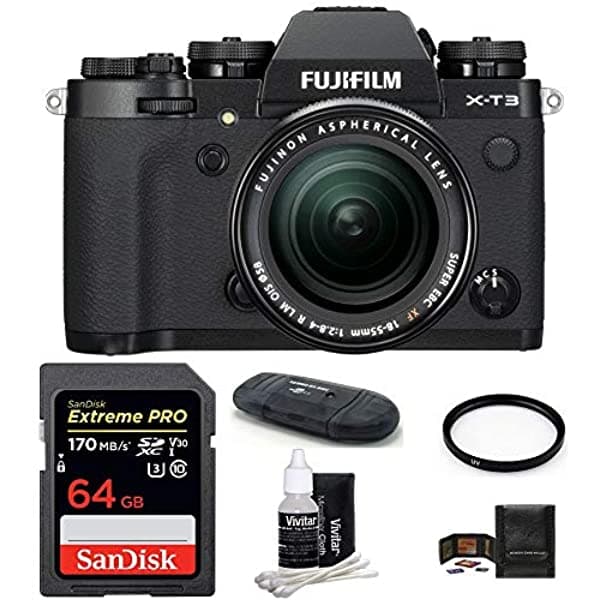 Fujifilm X-T3 Camara Digital Mirrorless Xf 18-55 Mm F 2.8-4 R Lm Ois Zoom Black Bundle Incluye Sandisk 64Gb Extreme Pro Sdxc Lector De Tarjetas De Me FUJIFILM X-T3 Mirrorless Digital Camera