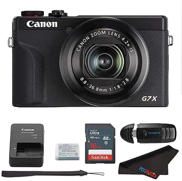 Canon Powershot G7 X Mark Iii Cámara Digital (Negro) + Tarjeta De Memoria De 16 Gb + Lector De Tarjetas De Memoria + Paño De Limpieza De Microfibra Pixibytes