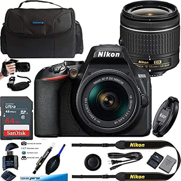BuzzPhoto D3500 con AF-P DX Nikkor 0.709-2.165 in f/3.5-5.6G VR Negro - Paquete de Accesorios Esenciales NKD3500BESSB