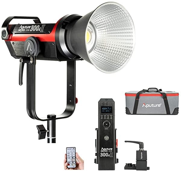 Aputure 300D Mark Ii C300D Ii - Luz Led De Video Con Montaje En V Cri97+ Tlci97+ 55000Lux0.5M 5500K Sidus Link Control De Aplicación 8 Efectos De Iluminación Control Remoto Inalámbrico Con Bolsa De Transporte Y Paño Ginisfoto GN018