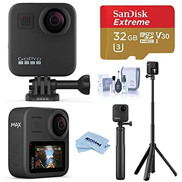 Gopro Max Waterproof 360 Camara 5.6K30 Uhd Video 16.6Mp Fotos 1080P Estructación En Vivo Pullo De Viaje De Viaje + Trípode 32Gb Kit De Limpieza De Tar CHDHZ-201 D