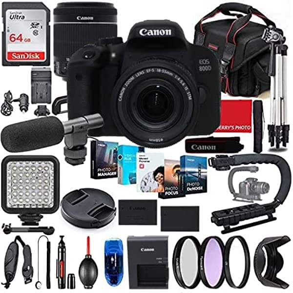 Canon Eos 800D Rebel T7I Dslr Camara 18-55 Mm Stm Lente Photo-Video Creator Bundle+Premium Paquete Que Incluye Micrófono De 64 Gb Micrófono Led Luz Es