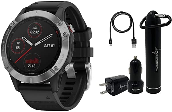 Wearable4U Garmin Fenix 6 Premium Multisport Gps Watch Pulse Buey Incluye Bundle De Paquete De Potencia De Potencia 4U Standard Silver Black Band A Pedi