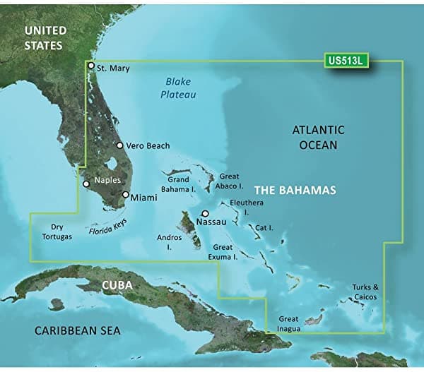 Garmin BlueChart g3 Vision HD VUS513L Mapa Náutico Jacksonville Bahamas microSD/SD 010-C0742-00
