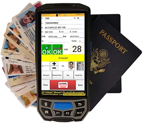 TokenWorks Idvisor Smart Plus Id Scanner Licenciadores Licencia Y Pasaporte Verificación De Edad Y Gestión Del Cliente Extra Lcd 5 Lcd Pantalla Cargador Cradle C